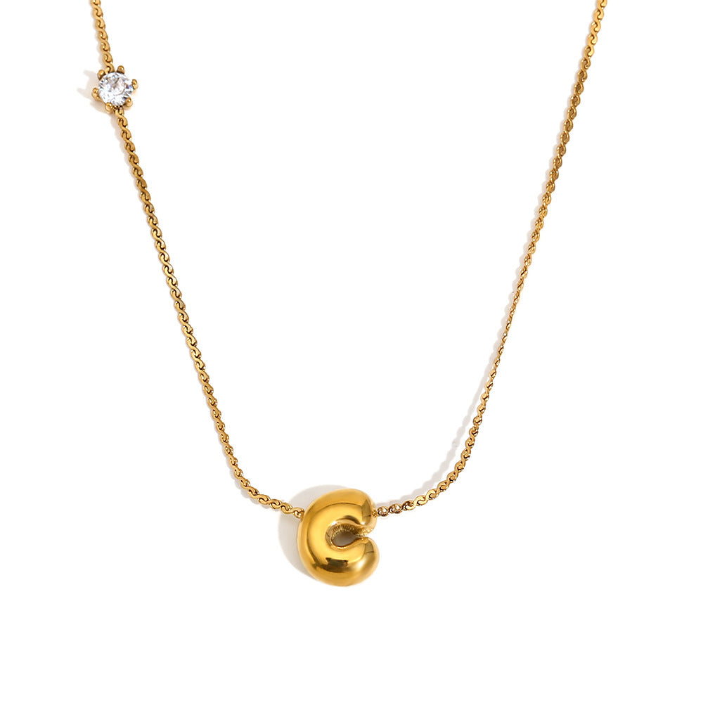 Wholesale stainless steel 18K gold plated letter single-sided zircon S chain necklace